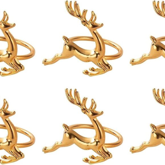6-Piece Gold Reindeer Napkin Rings for Kitchen Table - 1.8-Inch Diameter Gold Zi - Picture 4 of 5